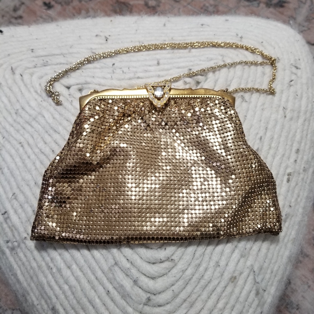 Vintage Whiting and Davis Gold Metal Mesh Cocktail Bag. Circa 1930's to 1950's.